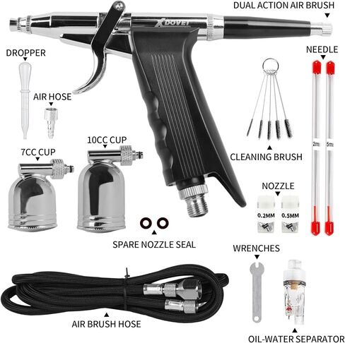 XDOVET Dual Action Airbrush Kit with 0.35/0.5/0.8mm Needle 7ml/10ml Paint Cup Side Pot and Oil-Water Separator - Ideal for Tattoos Makeup Nails Models - Complete Airbrush Kit in Saudi Arabia
