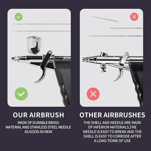 XDOVET Dual Action Airbrush Kit with 0.35/0.5/0.8mm Needle 7ml/10ml Paint Cup Side Pot and Oil-Water Separator - Ideal for Tattoos Makeup Nails Models - Complete Airbrush Kit in Saudi Arabia