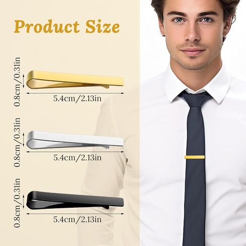 3Pcs Black Silver Gold Classic Tie Clips, Stainless Steel Necktie Tie Bar Pinch Suitable for Men Wedding Anniversary Business Father's Day Gifts in Saudi Arabia