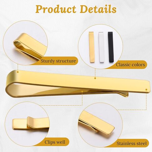 3Pcs Black Silver Gold Classic Tie Clips, Stainless Steel Necktie Tie Bar Pinch Suitable for Men Wedding Anniversary Business Father's Day Gifts in Saudi Arabia