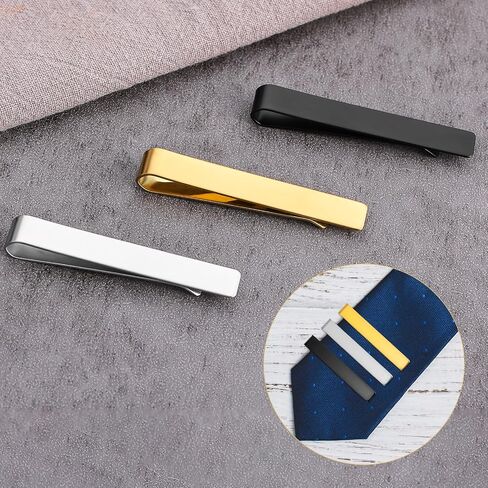 3Pcs Black Silver Gold Classic Tie Clips, Stainless Steel Necktie Tie Bar Pinch Suitable for Men Wedding Anniversary Business Father's Day Gifts in Saudi Arabia