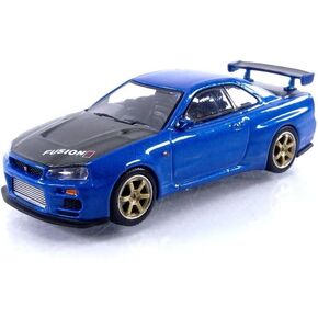 TrueScale Miniatures Mini GT 1/64 Nissan Skyline GT-R R34 Top Secret Bayside Blue (المقبض الأيمن) المنتج النهائي
