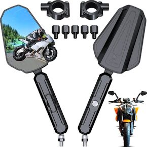 Adventure Motorcycle Mirror with Upgraded Ball-Head, No Vibration ATV Rear View Mirror with 8/10MM Screw and 7/8" Handlebar, 360° Viewing Sport Mirrors for 99% Suzuki Honda Yamaha Kawasaki Motorcycle