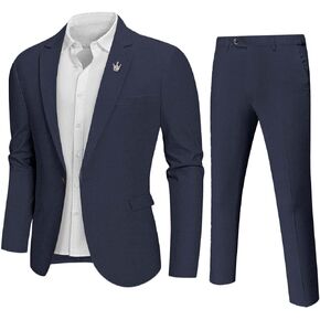 Men 2 Piece Regular Fit Linen Suit, Casual Blazer Pants Set, Lightweight Jacket Trouser for Wedding Prom