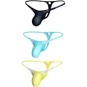 Men's Thong Lace Edges Lightweight Ice Silk Thoughtful Pouch 3 Pack