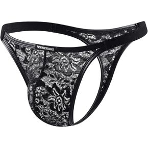 Casey Kevin Men's Thongs Underwear Sexy Lace Low Rise G-String Sheer Mesh Bikini Panties