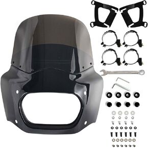 Motorcycle Fairing Windshield Kit, Retro Motorbike 15" Smoked Wind-Screen Black Fairing, 48-58mm Forks Fit for Harley Softail Fat Bob FXFB 2018-2019 114 FXFBS 2018-2023