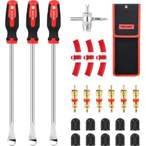 TOOLEAGUE 14.5" Steel Tire Spoon Set, Tire Changing Tool Kit for Motorcycle Dirt Bike Lawn Tractor Bicycle, Rim Protector, Valve Tool, Valve Cores, Tire Changer, Tire Levers