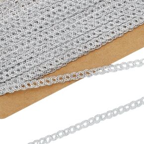 FINGERINSPIRE 10 Yards Metallic Braid Trim 1/8 inch Wide Silver Metallic Gimp Braid Trim Wave Pattern Sewing Ribbon Nylon Embellishment Lace Trim Wave Edge Lace Trim for Party Clothes Curtain Decor