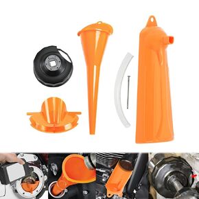 Crankcase Fill Funnel Oil Filter Funnel Set Primary Case Oil Fill Funnel with Oil Filter Wrench Compatible with Harley Orange 4 Pcs