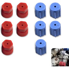 Pack-10 Car Low Side High Side Air Conditioning Valve Core Cover Kit, 0.5" and 0.6" Air Conditioning Repair Port Cover, A/C System Seals Accessories, Universal for Most Cars (Blue & Red)