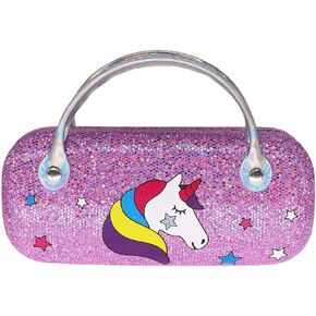 Kids Girls Boys Holographic Glitter Unicorn Eyeglass Case Plush Eyewear Glasses Case Hard Shell with Handle