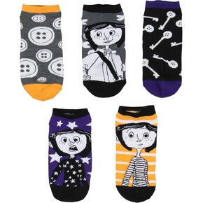 Bioworld Coraline Socks Women's Mysterious Character Inspired Designs 5-Pack Mix and Match Adult No-Show Ankle Socks