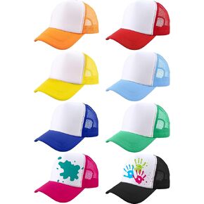 8 Pack Kids Sublimation Caps DIY Blank Trucker Cap Summer Mesh Baseball Hat for Boys Girls Outdoor Sports Activities