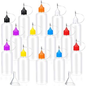 Dulinkas 14 Pcs Precision Tip Applicator Bottles 7 Colors 30&60ml Needle Tip Bottle 1&2 Oz Mixed Sized Fine Needle Tip Squeeze Bottle for DIY Quilling Paint Craft Acrylic Painting Glue Ink