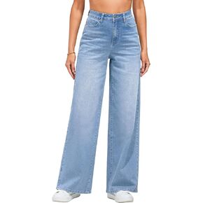 LookbookStore Wide Leg Jeans for Women High Waisted Stretchy Denim Jeans Fashion Baggy Trouser Jean Pants with Pockets