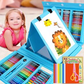 Art Supplies,208 Pack Art Set Drawing Kit for Girls Boys Artist, Deluxe Gift Art Box with Trifold Easel,Includes Oil Pastels, Crayons, Colored Pencils, Coloring Book, Scissors, Origami Paper 40 Sheets