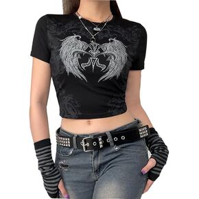 Women Teen Girls Y2k Summer Short Sleeve Tees T-Shirts Crewneck Vintage Baby Tee Slim Fit Shirt