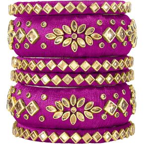 Aheli مطابقة الأزهار Kundan الحرير الخيط تشودا تشورا مجموعة مجوهرات الأزياء الهندية التقليدية الزفاف للنساء الفتيات (الحجم - 2.6) in Kuwait
