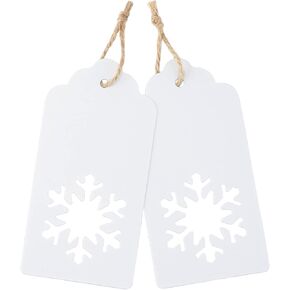 Christmas Gift Tags Snowflakes Paper Tags,Christmas Gift Tags with String Attached,100 Pcs Christmas Tags with String,Paper Tags Gift Hang Tags for Christmas Gift Wrap, DIY Crafts, Xmas Present