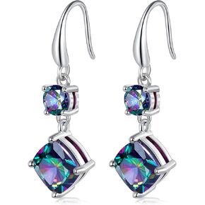 Dangle Earrings for Women 18K White Gold Plated Created Rainbow Quartz CZ Drop Fishook Earings Fashion Jewelry Gift