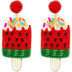 Beaded Watermelon Popsicle Post Earrings Handmade Watermelon Earrings Tropical