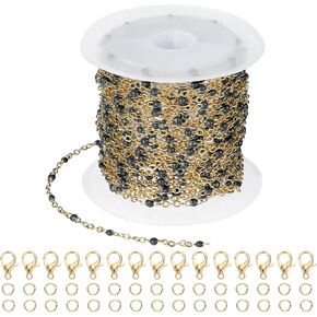 PATIKIL Stainless Steel Jewelry Chain, 33Ft 1.5mm Multicolor Beaded Link Cable Chains for Necklace Earring Bracelet Findings Jewelry Making Trucker Hat Chains, Gold/Multicolor