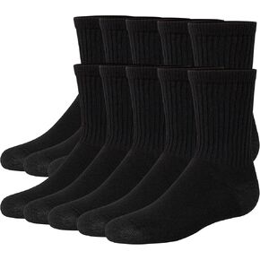 Hanes Boys' Uniform Crew, Moisture-Wicking Socks, Cushioned Foot Bottoms, 10-Pairs
