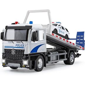 Tow Truck Toy for Boys, Metal Tow Truck with Crane Toy Model with Lights and Sounds Construction Vehicles for 3 4 5 6 7 8 Years Old Boys (Large Tow Truck)
