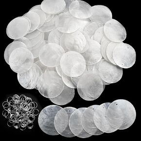 Round Capiz Shells, 200 Pcs Capiz Shells and 100 Pcs Shell Garland Strings Bulk with 2 Holes, 2" Blank Shell Pendants for Wedding Home Decor Birthday Party DIY Craft Hanging