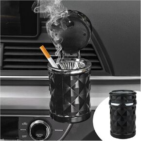 Portable Car Ashtray with Lid, Detachable Smokeless Self-Extinguishing Cigarette Ashtray, Mini Vehicle Trash Can Auto Ashtray with LED Blue Light for Car Air Vent Cup Holder Home Office (Black)