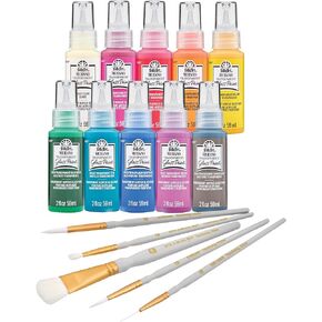 FolkArt Murano Acrylic Craft Paint Kit, 15 Piece Set Including 5 Brushes and 10 Transparent Colors, PROMOMG24