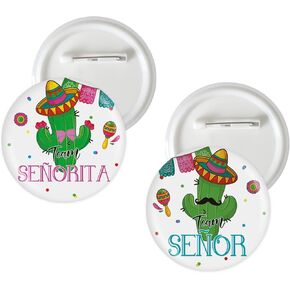 10 Pcs Mexican Gender Reveal Button Pins, Team Senor or Team Senorita Badge Pins, Cactus Team Boy Girl Stain Brooch Button for Baby Shower/Taco Bout A Baby Party Decorations