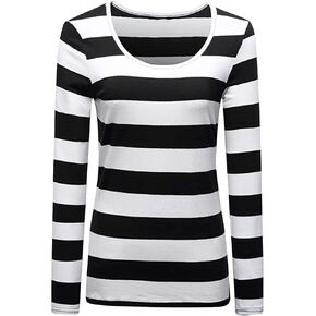Women’s Where is Waldo Shirts Long Sleeve Striped T-Shirt Crew Neck Wide Stripes Tops Casual Tee