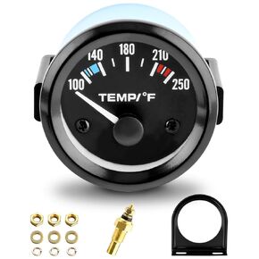2" 52mm Water Temp Gauge, 100-250℉ Water Temp Thermometer Meter Kit Car Accessories Car Water Temp Gauge Meter with LED Backlight for Marine Boat, Ship, Car, Truck, Vehicle, Automotive(Black)
