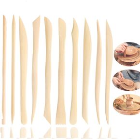 10Pcs Wooden Clay Sculpting Tools,Polymer Clay Tools, 6.2'' Smooth Double Ended Clay Modeling Tools, Pottery Clay Tool Sculpting Kit for Ceramics Soap Carving Detailing Clay Supplies