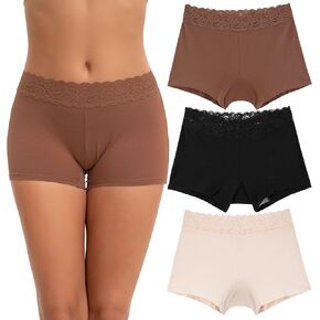 INNERSY Women's Lace Boyshorts Underwear Cotton Soft Panties Boxer Briefs 3 Pack