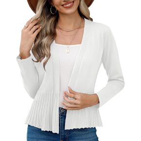 Women's Casual Open Front Lightweight Cropped Cardigans Long Sleeve Sweater Soft Draped Peplum Knit Outwear
