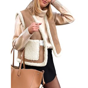 Tankaneo Womens Sherpa Vest Suede Lightweight Warm Sleeveless Fur Faux Fleece Jacket Coat