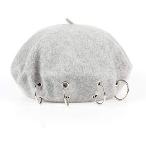 Wool Black Beret Hat - Silver Ring Piercing Rock Beret in Saudi Arabia