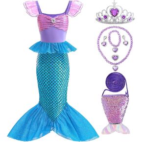 Little Girls Mermaid Costume Dress up Cosplay with bag accessories Halloween Christmas Birthday Gift 3 to 8 Years