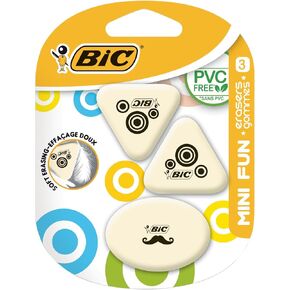 BIC Mini Fun Synthetic Rubber Erasers Blister Pack of 3