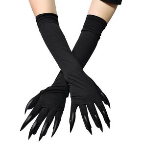 mdgfge Halloween Cat Woman Long Nail Claw Gloves Paw Gloves Ghost Witch Devil Claw Glove with Long Fingernails Black Sleeve Gloves Cat Claws for Women Girls Halloween Cosplay Party Prop Supplies