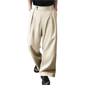 OYOANGLE Men's Pleated High Waist Wide Leg Pants Loose Fit Casual Pants with Pocket in Kuwait