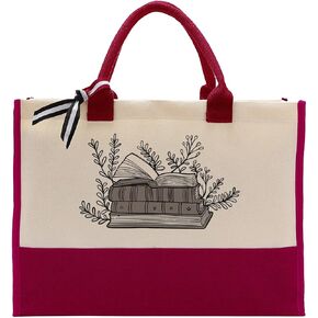 EDCTO Canvas Tote Bag, Cotton Canvas Tote Bag, Birthday Gifts for Women Librarian Book Reader Book Lover, Canvas Tote Bags for Women, Womens Weekend Bag A