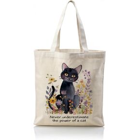 Cat Floral Canvas Totes, Cat Lover Canvas Totes, Reusable Cloth Cotton Tote Bags, Canvas Totes Bag with Pattern, Aesthetic Canvas Bag, Casual Cotton Tote Bag for Grocery, Shopping, Beach & Daily Use