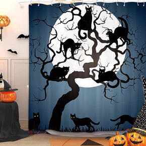 NYMB Halloween Shower Curtain, Bat with Pumpkin for Fall Shower Curtain, Polyester Fabric Waterproof Halloween Shower Curtains for Bathroom, 69X70 in, Shower Curtains Hooks Included, Black