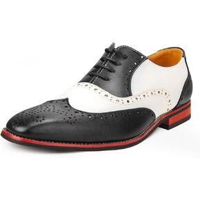 Men Dress Shoes Black and White Wingtip Tow Tone Oxford Shoes
