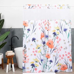 No Hook Shower Curtain with Snap In Liner 71W x 74L - Floral Shower Curtain with Window - No Hook Shower Curtain and Liner Set - Colorful Shower Curtain - Hotel Shower Curtains with Snap On Liners