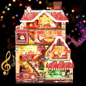 3D Christmas Cards Santa's House Pop Up Christmas Card with Lights and Music Gift for Christmas Merry Christmas Card Plays 3 Christmas Music with 3 Light Modes for Kids Mom Husband Wife Men Women